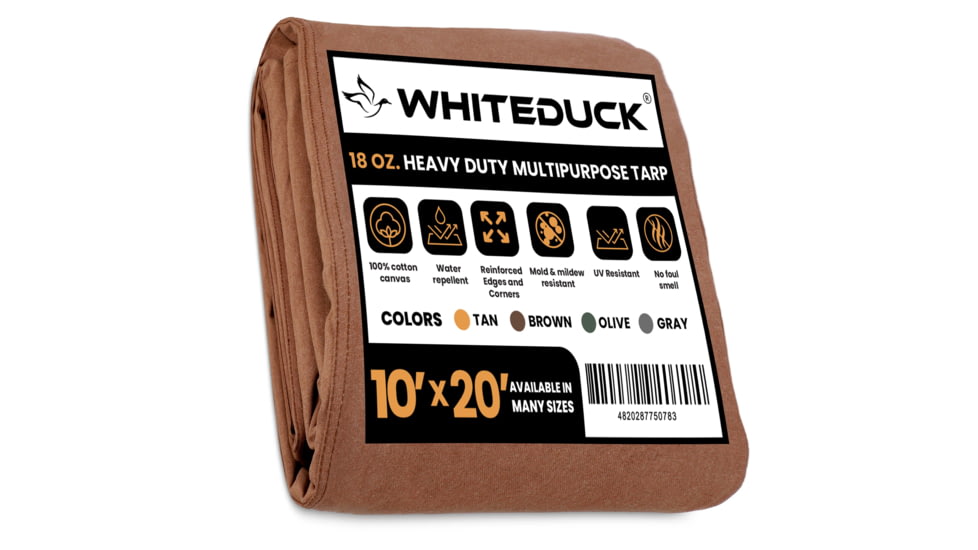 White Duck 18 oz. 100% Cotton Canvas Tarp, Brown, 10x20ft, VB-AMSI-3TBT