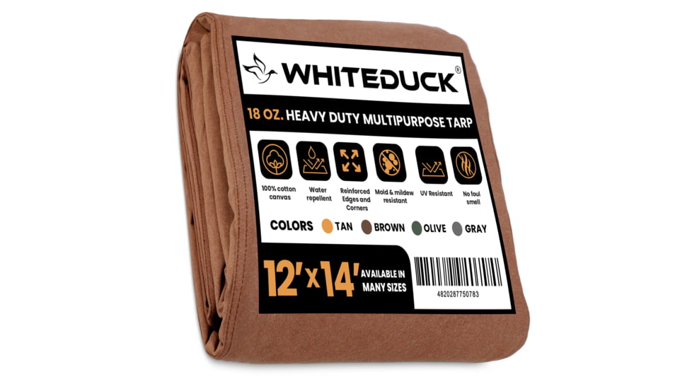 White Duck 18 oz. 100% Cotton Canvas Tarp, Brown, 12ft x 14ft, U0-5OPT-XCF2