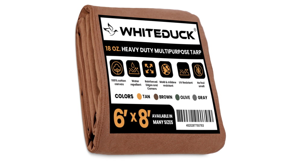 White Duck 18 oz. 100% Cotton Canvas Tarp, Brown, 6ftx8ft, C7-NHUD-1BFC