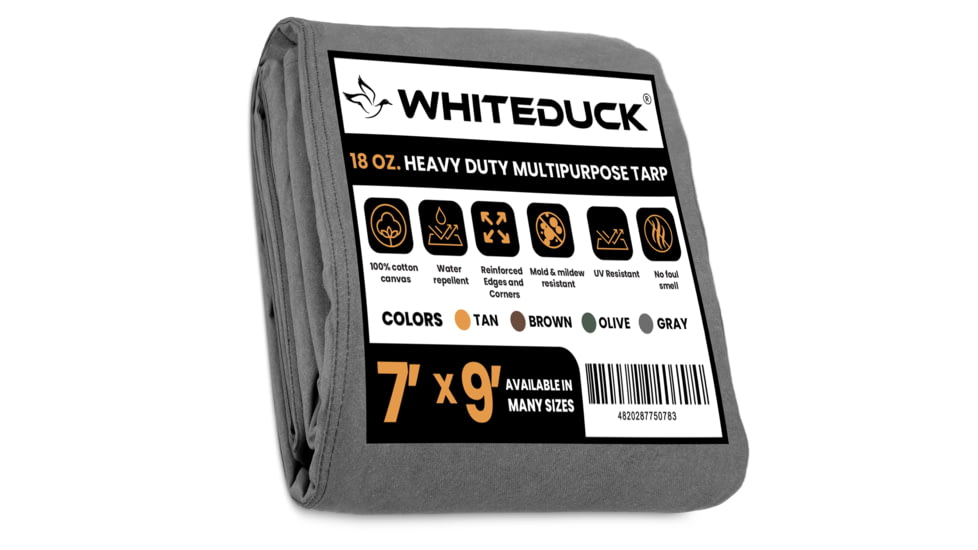 White Duck 18 oz. 100% Cotton Canvas Tarp, Gray, 7x9, FBA-WDT-Grey-8047