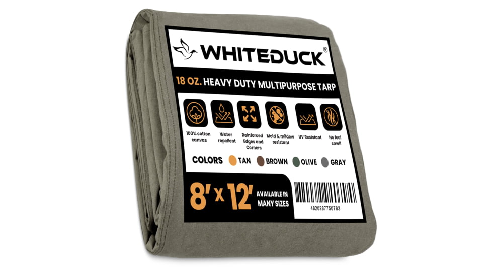 White Duck 18 oz. 100% Cotton Canvas Tarp, Olive, 8x12ft, FBA-2E-ORTK-JWI7