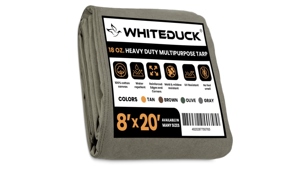White Duck 18 oz. 100% Cotton Canvas Tarp, Olive, 8x20ft, FBA-YJ-CAQH-XJL2