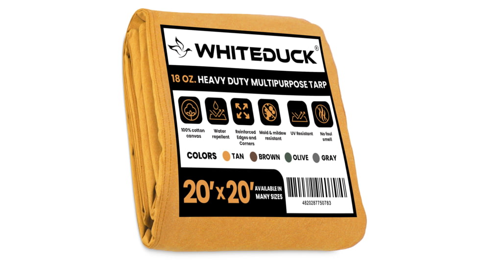 White Duck 18 oz. 100% Cotton Canvas Tarp, Tan, 20x20ft, FBA-WDT-Tan-8052