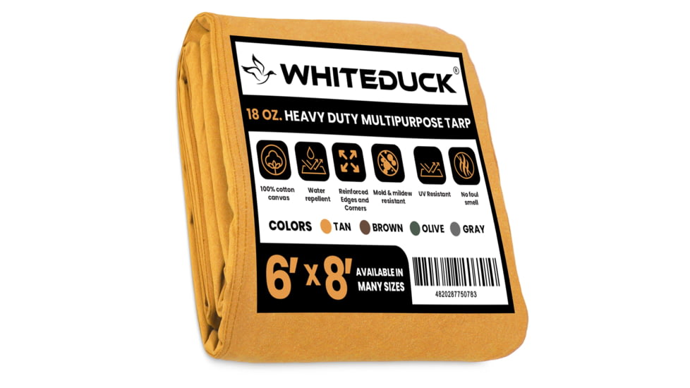 White Duck 18 oz. 100% Cotton Canvas Tarp, Tan, 6ftx8ft, FBA-WDT-Tan-8039