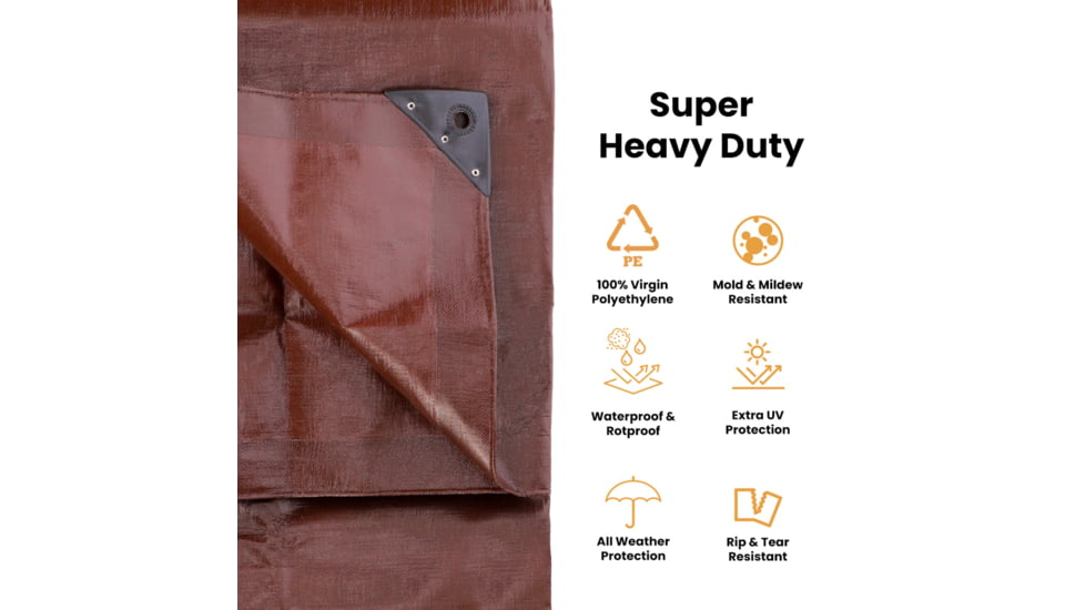 White Duck Super Heavy Duty Poly Tarp, Brown, 100x100ft, PT-100x100