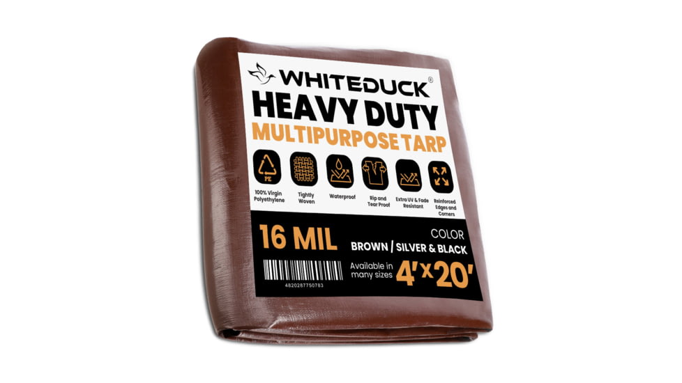 White Duck Super Heavy Duty Poly Tarp, Brown, 4x20ft, PT-4x20