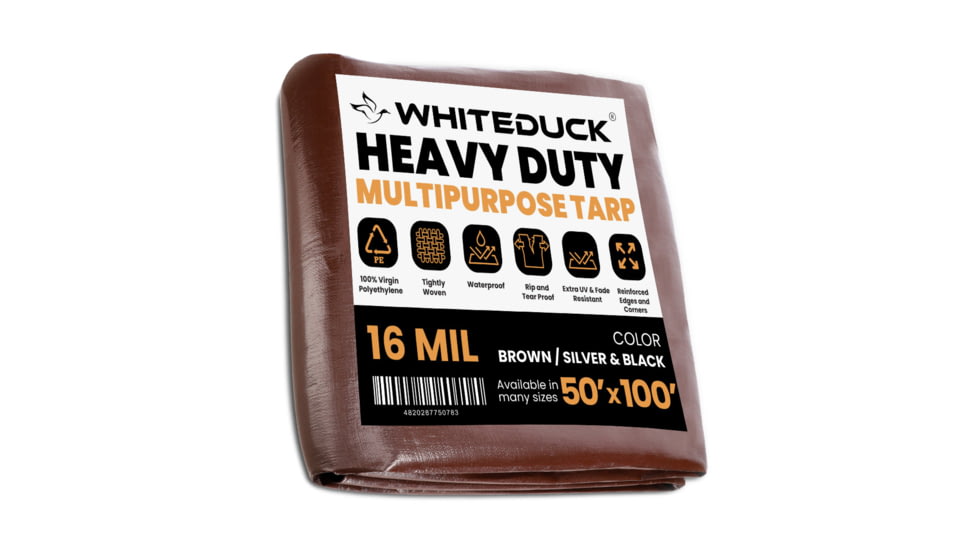 White Duck Super Heavy Duty Poly Tarp, Brown, 50x100ft, PT-50x100
