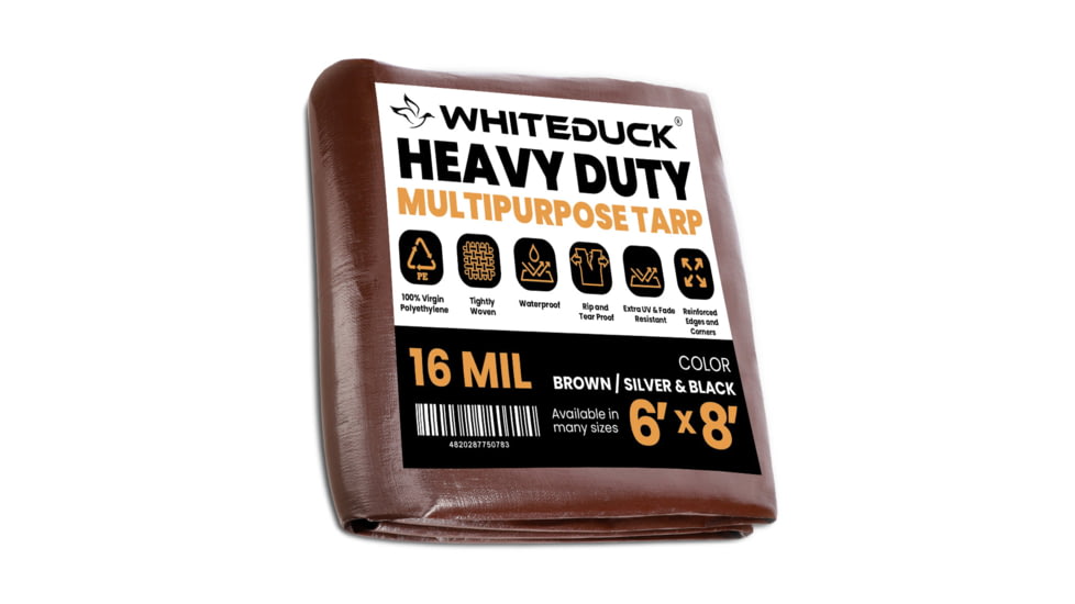 White Duck Super Heavy Duty Poly Tarp, Brown, 6ftx8ft, PT-6x8