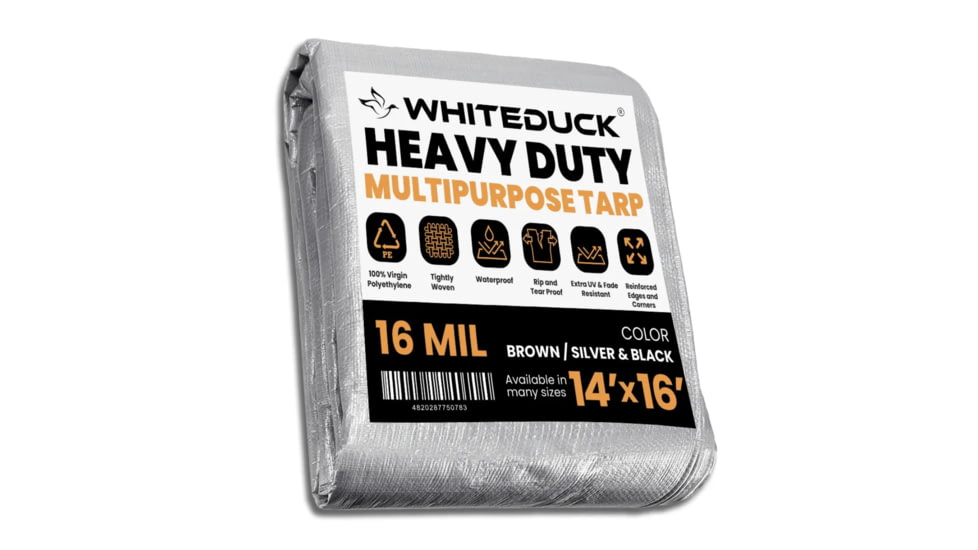 White Duck Super Heavy Duty Poly Tarp, Silver/Black, 14ft x 16ft, PT-14x16-SB