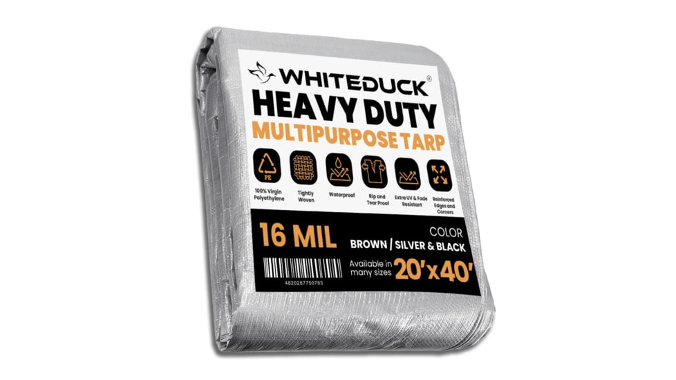 White Duck Super Heavy Duty Poly Tarp, Silver/Black, 20x40ft, PT-20x40-SB