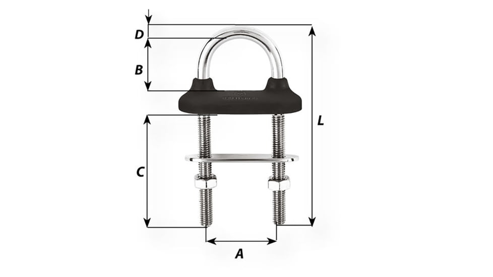 Wichard Marine Black Watertight U-Bolt - 8mm Diameter - 5/16in - 80mm Length - 3-5/32in, 65341