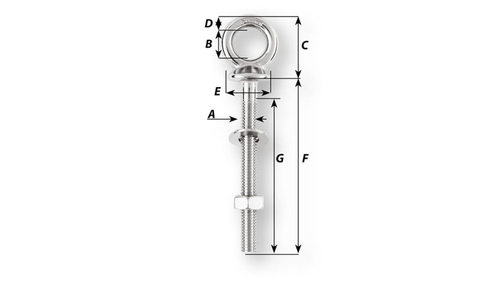 Wichard Marine Eye Bolt - M12 x 175mm - Length 120mm, 6497