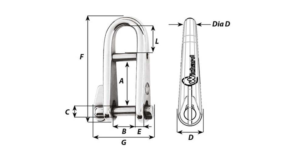 Wichard Marine HR Key Pin Shackle With Bar - 6mm Pin Diameter, 91433