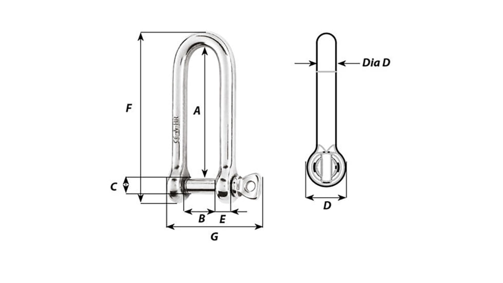 Wichard Marine HR Long D Shackle - 10mm Diameter - 25/64in, 11215