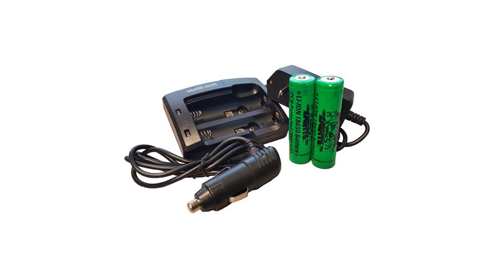 Wicked Hunting Lights 2-Position 18650 Charger Kit w/2-Pack 18650 Li-Ion Batteries, Black, W2045