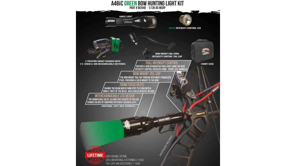 Wicked Hunting Lights A48iC Bow Hunting Light Kit, Green, W2048