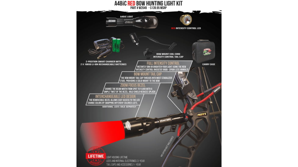 Wicked Hunting Lights A48iC Bow Hunting Light Kit, Red, W2049