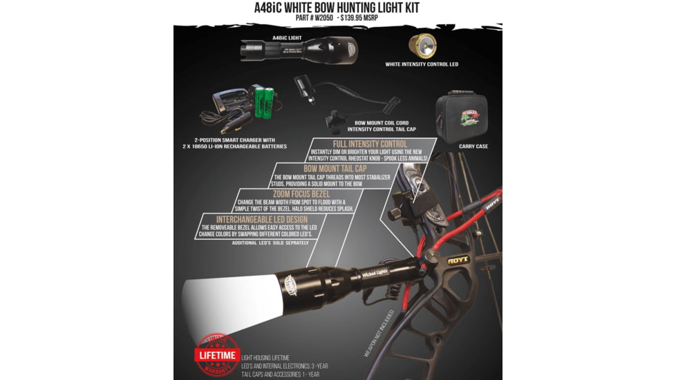 Wicked Hunting Lights A48iC Bow Hunting Light Kit, White, W2050