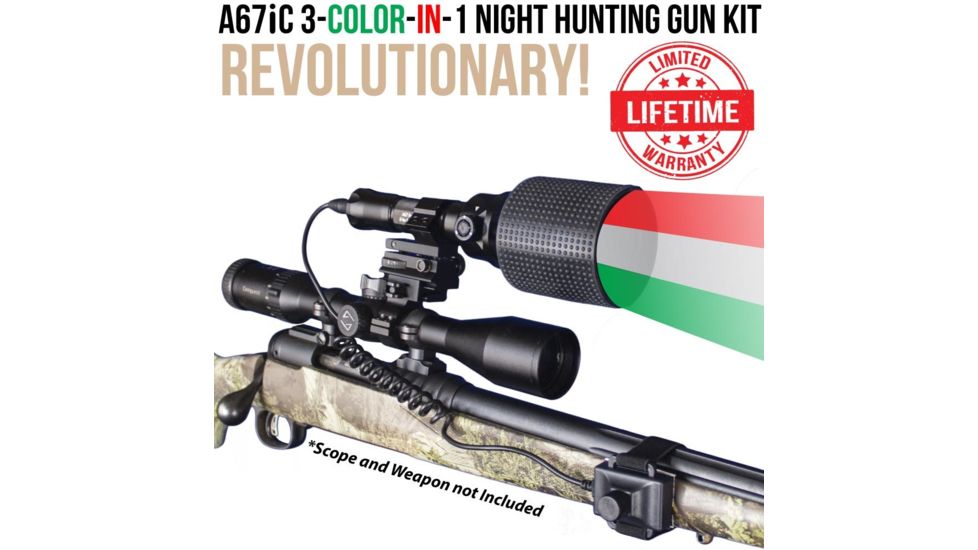 Wicked Hunting Lights A67iC 3-Color-In-1 Night Hunting Gun Light Kit, Green/Red/White, W2021