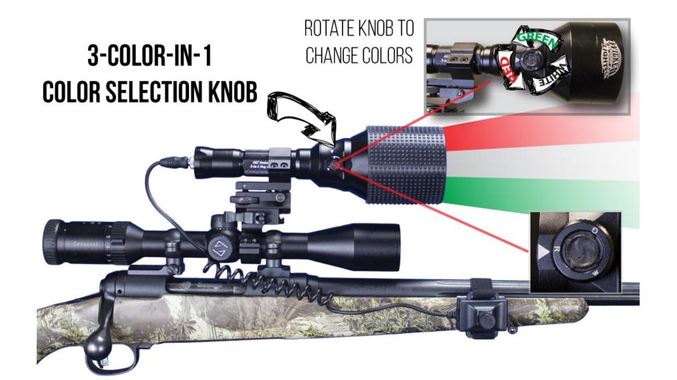 Wicked Hunting Lights A67iC 3-Color-In-1 Predator Pursuit Flashlight Pack, Green/Red/White, W2023