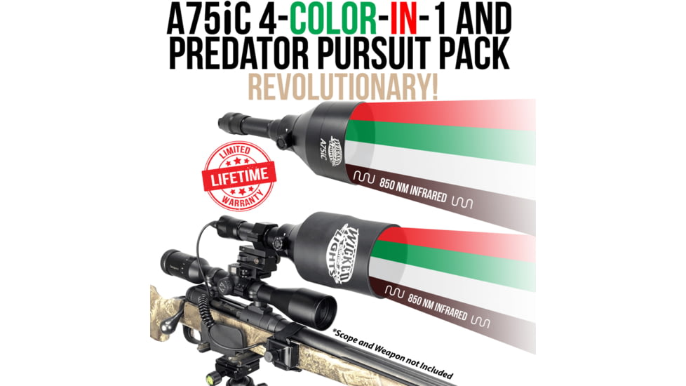 Wicked Hunting Lights A75iC 4-Color-In-1 Predator Pursuit Pack, Green, Red, White, 850nm Infrared, W2084