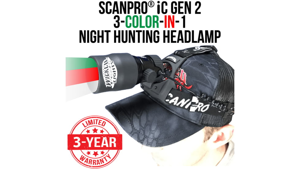 Wicked Hunting Lights ScanPro iC 3-Color-In-1 GEN 2 Night Hunting Headlamp Kit, Green, Red, White, W2069