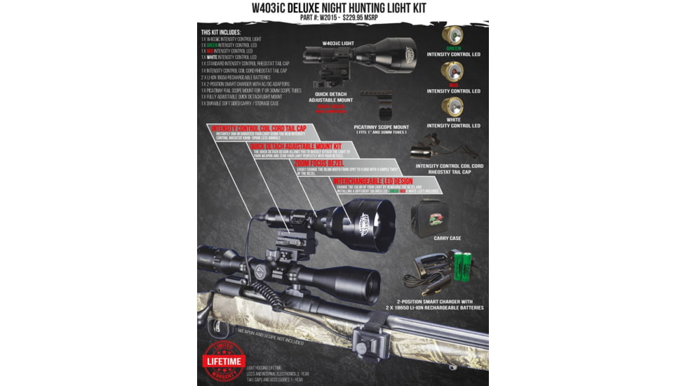 Wicked Hunting Lights W403iC Deluxe Night Hunting Light Kit, Green/Red/White, W2015