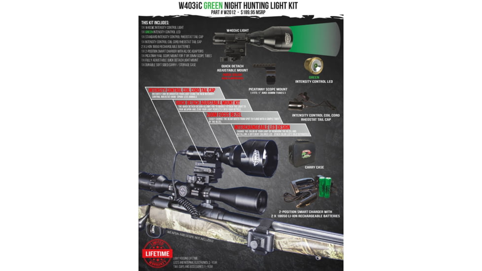 Wicked Hunting Lights W403iC Night Hunting Light Kit, Green, W2012