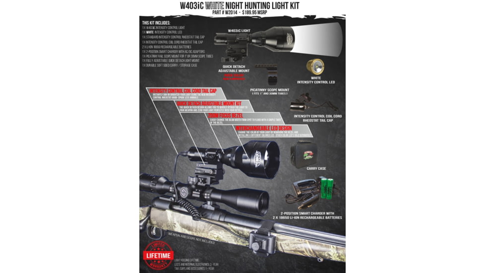 Wicked Hunting Lights W403iC LED White Night Hunting Light Kit, Black, W2014