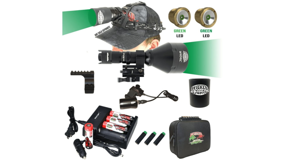 Wicked Hunting Lights W404iC and ScanPro iC Gen 2 Headlamp Green LED Hinght Hunting Light Kit Combo Pack, W2070