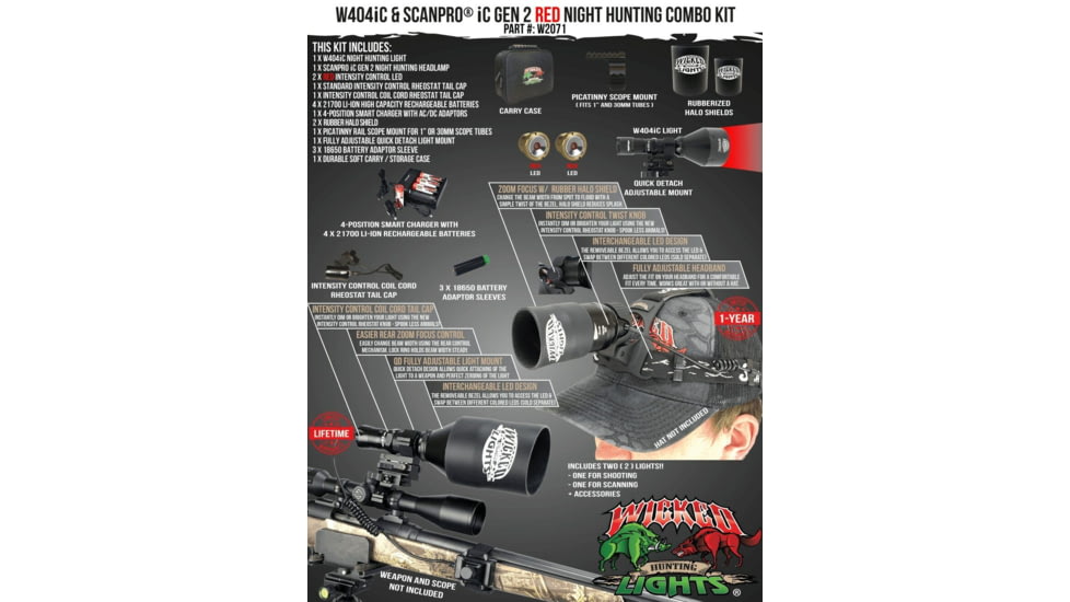 Wicked Hunting Lights W404iC and ScanPro iC Gen 2 Headlamp LED Combo Pack, Red, W2071