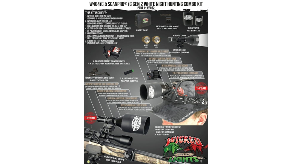 Wicked Hunting Lights W404iC and ScanPro iC Gen 2 Headlamp LED Combo Pack, White, W2072