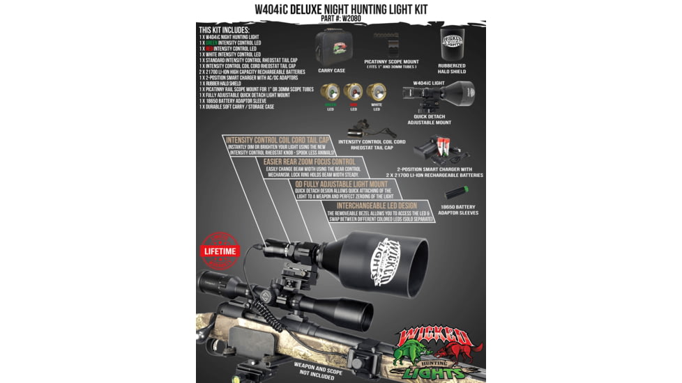 Wicked Hunting Lights W404iC Deluxe Night Hunting Light Kit, Green, Red, White, W2080