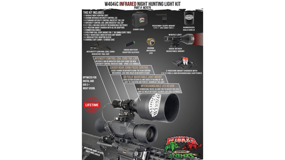 Wicked Hunting Lights W404iC Night Hunting Light Kit, 850nm Infrared, W2079