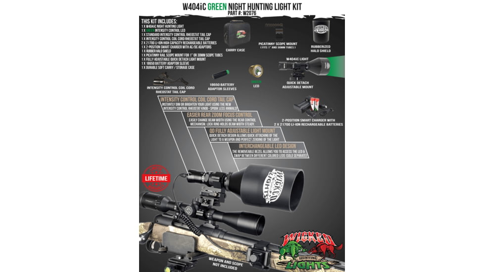 Wicked Hunting Lights W404iC Night Hunting Light Kit, Green, W2076