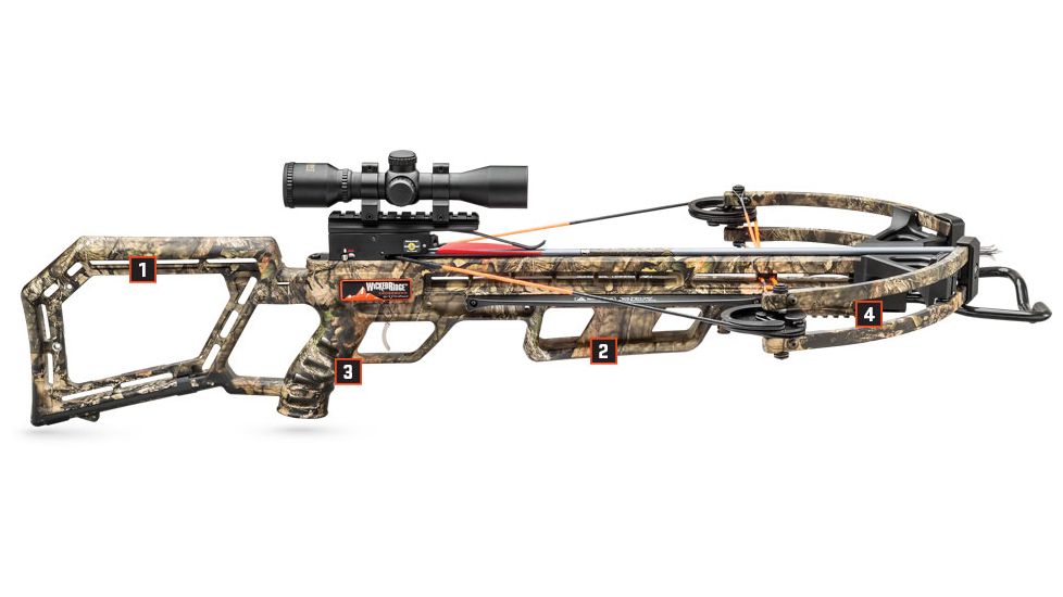 Wicked Ridge Invader G3 Crossbow Package w/ACU-52,3x Multi-Line Scope,3 Carbon Arrows,Quiver,165lb Draw Weight, Mossy Oak Treestand Camo, WR15005-7536