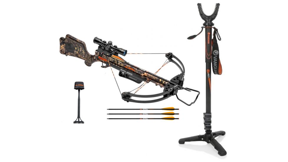 Wicked Ridge Warrier G3 Crossbow Package w/3x Multi-Line Scope,3 Aluminum Arrows,Quiver, Mossy Oak Country Camo, WR16015-5530 W/ Vanguard Veo Shooting Stick