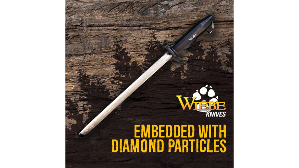 Wiebe Knives 12in Diamond Steel Rod, 17.25in Overall, 12in Steel Rod, Black Plastic Handle, DS04 STEL