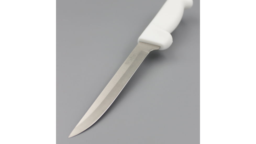 Wiebe Knives 8in Mila Fillet Knife, 13.25in Overall, 8in Satin Stainless Fillet Blade, White Nylon Handle, DS29 DL-WMFK8