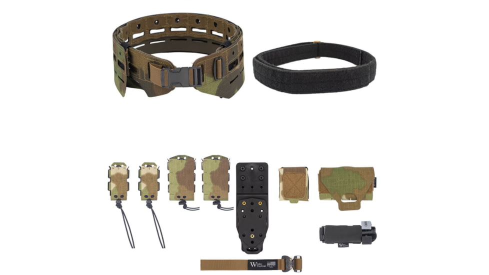 Wilder Tactical Bravo Elite Belt Kit, 1in Plastic Side Release, MHP Adapter, Nemesis Woodland Ltd, Small/Extra Large, HMGBREKNEM01