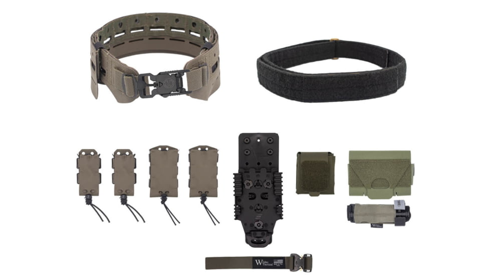 Wilder Tactical Bravo Elite Belt Kit, V-Buckle, QLS Receiver, Ranger Green, Small/Extra Large, HMGBREKRG02