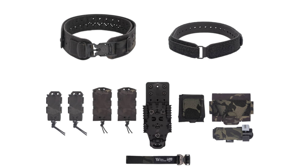 Wilder Tactical Charlie Elite Belt Kit, V-Buckle, QLS Receiver, Multicam Black, Extra Small/Large, HMGCHEKMCB02