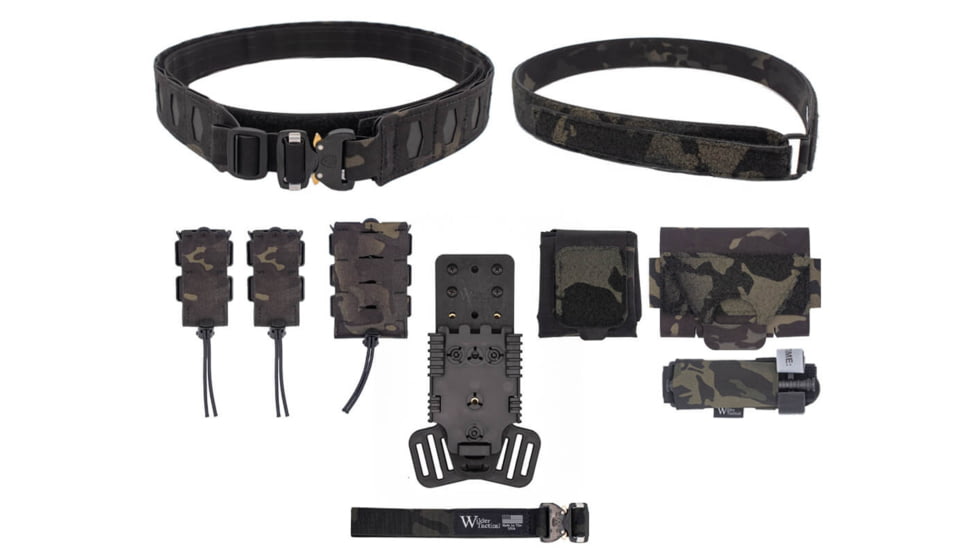 Wilder Tactical Hitman Gear Elite Kit w/ Cobra FM Velcro Inner / 500D Dump / QLS Receiver, Multicam Black, Large, 36-40, HMGEKMCB04LG