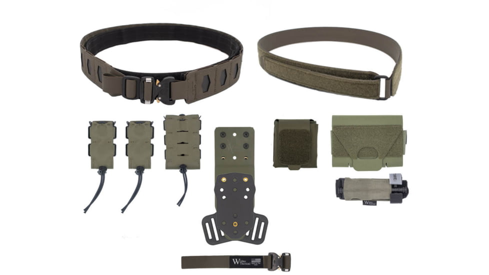 Wilder Tactical Hitman Gear Elite Kit w/ Cobra FM Velcro Inner / 500D Dump / QLS Receiver, Ranger Green, Small, 28-32, HMGEKRG04SM