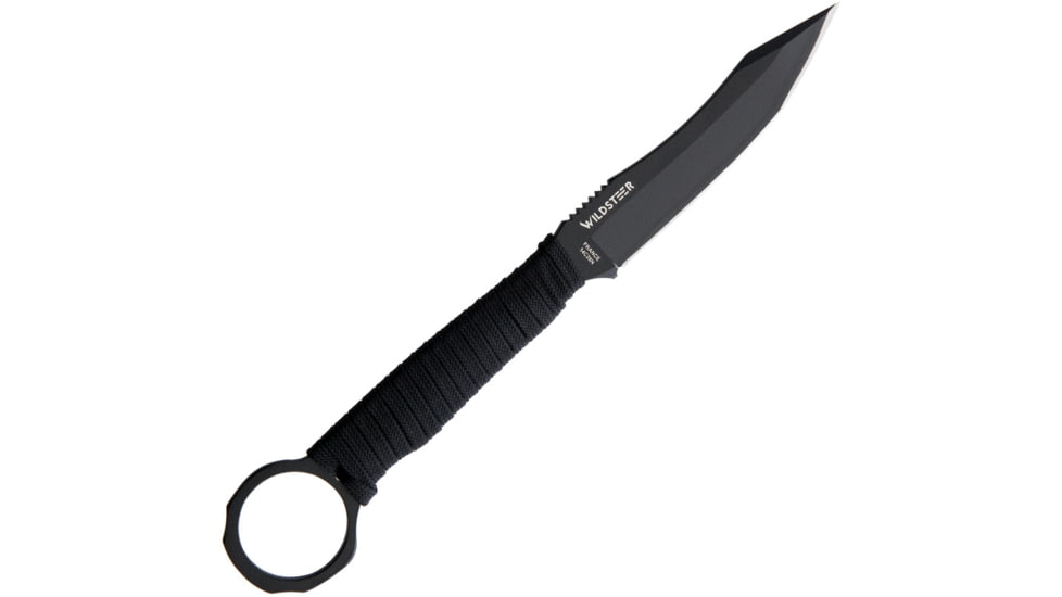 Wildsteer Scorpion Neck Knife, 3.5 black coated 14C28N Sandvik stainless blade, Black cord wrapped handle, SCO3113