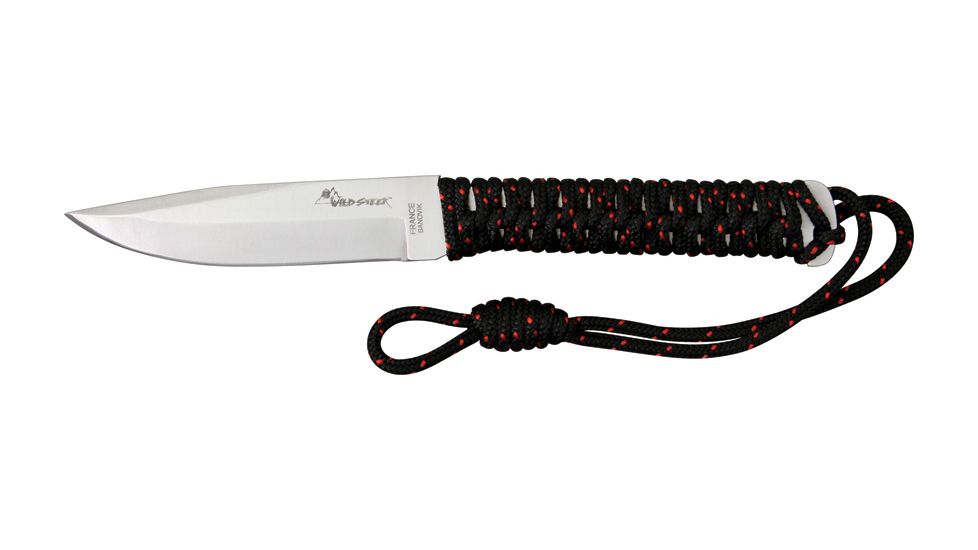 Wildsteer Wild Tech 2 Fixed Knife, SS Blade, Black and red speckled paracord wrapped handle WSWT2B