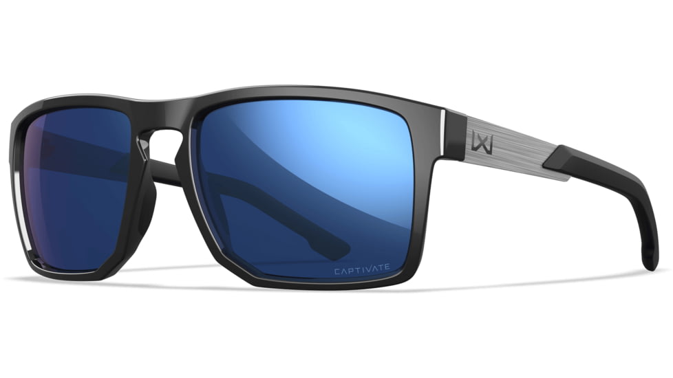 Wiley X Active 6 Apex Captivate Pol Sunglasses, Gloss Black Frame, Blue Lens, AC6APX09