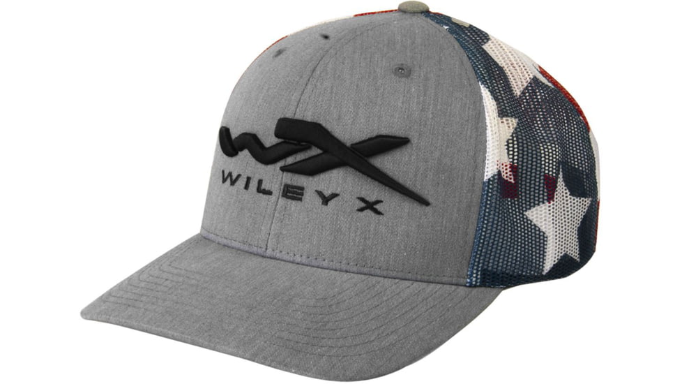 Wiley X Adjustable Mesh Stars and Stripes Hat, Grey, Red, White, Blue, One Size, J913