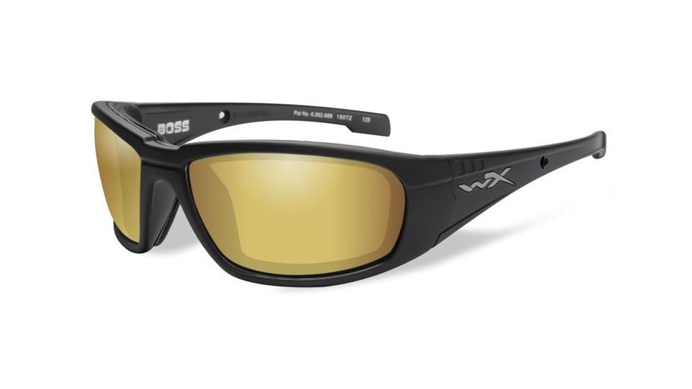 Wiley X WX Boss Sunglasses - Polarized Venice Gold Mirror w/Amber Lens / Matte Black Frame, CCBOS04