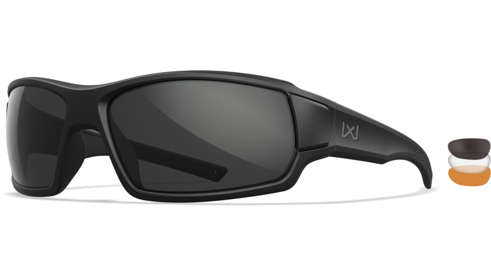 Wiley X Changeable Series Breach 2.5 Sunglasses, Matte Black Frame Gunmetal Logo, Grey Clear Rust Lens, CHBRC08
